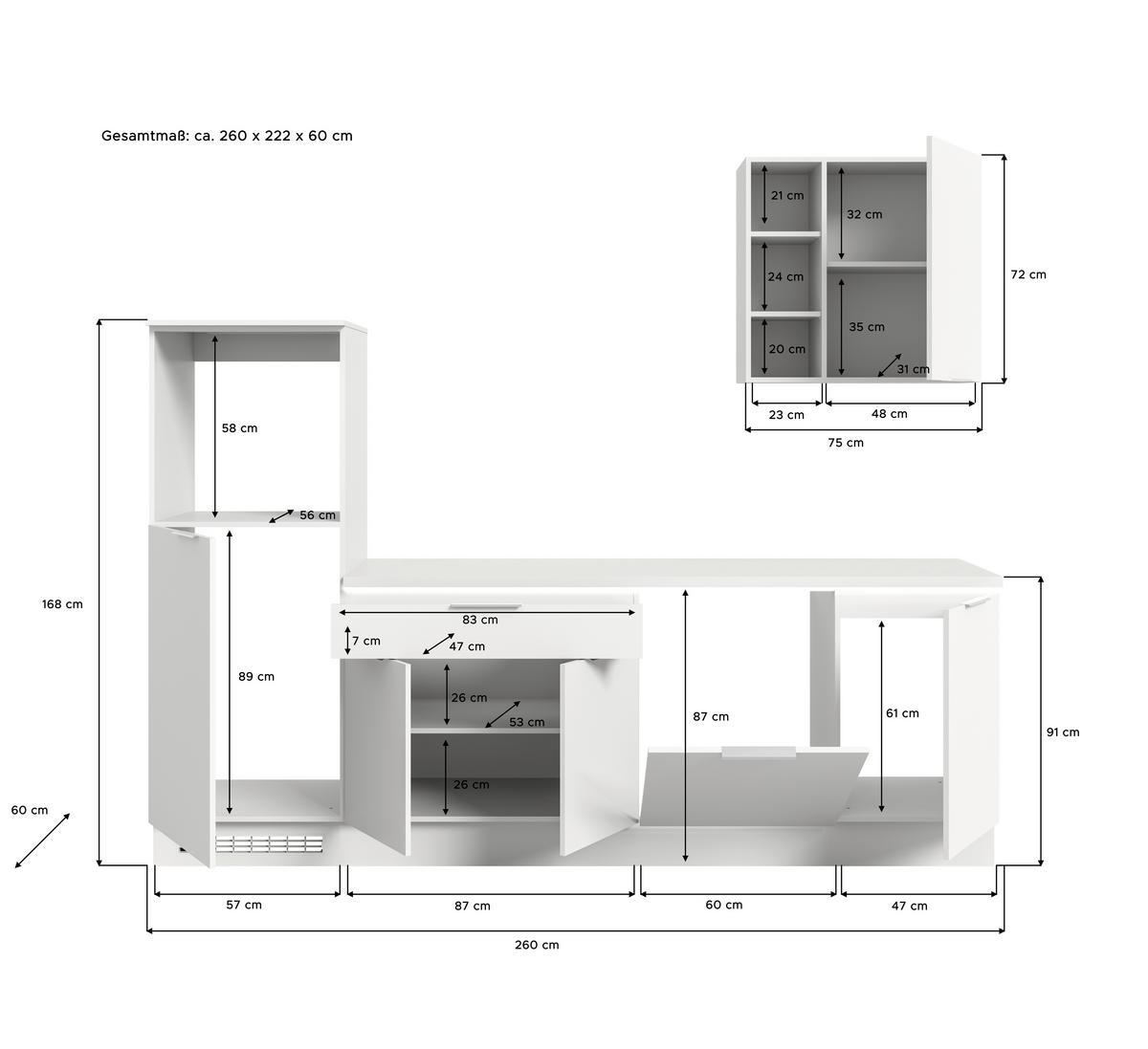 Küchenleerblock Charly - Weiß, MODERN, Holzwerkstoff (260cm) - MID.YOU