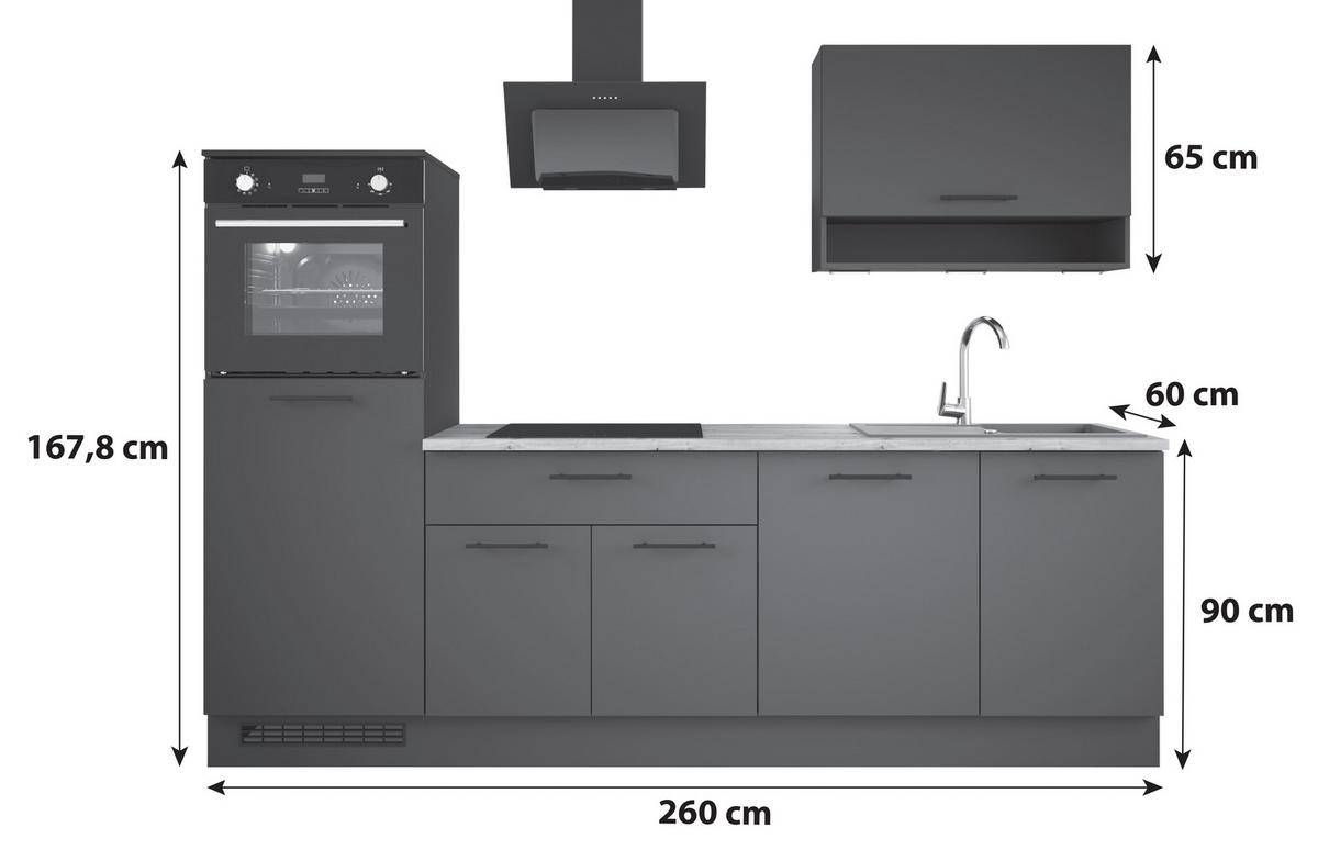 Küchenzeile mit Geräten Berlin 260 cm Schwarz/Eiche Dekor - Schwarz/Eiche Artisan, Design, Holzwerkstoff (260cm) - P & B
