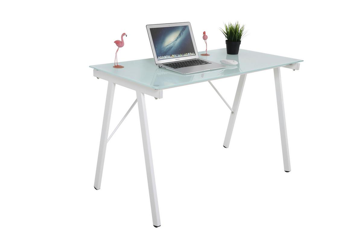 Schreibtisch Weiß L: 113cm - Weiß, Design, Glas/Metall (113/58/73cm) - Livetastic