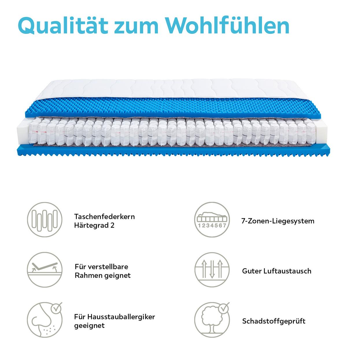 Taschenfederkernmatratze Dream 90x200cm Mittelfest - Weiß, KONVENTIONELL, Textil/Metall (90/200cm) - Livetastic