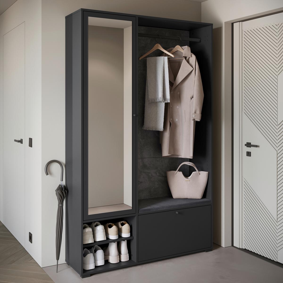 Garderobe Dino 013 Schwarz B: 117,3 Cm - Schwarz, Basics, Holzwerkstoff (117,3/190/33cm) - P & B