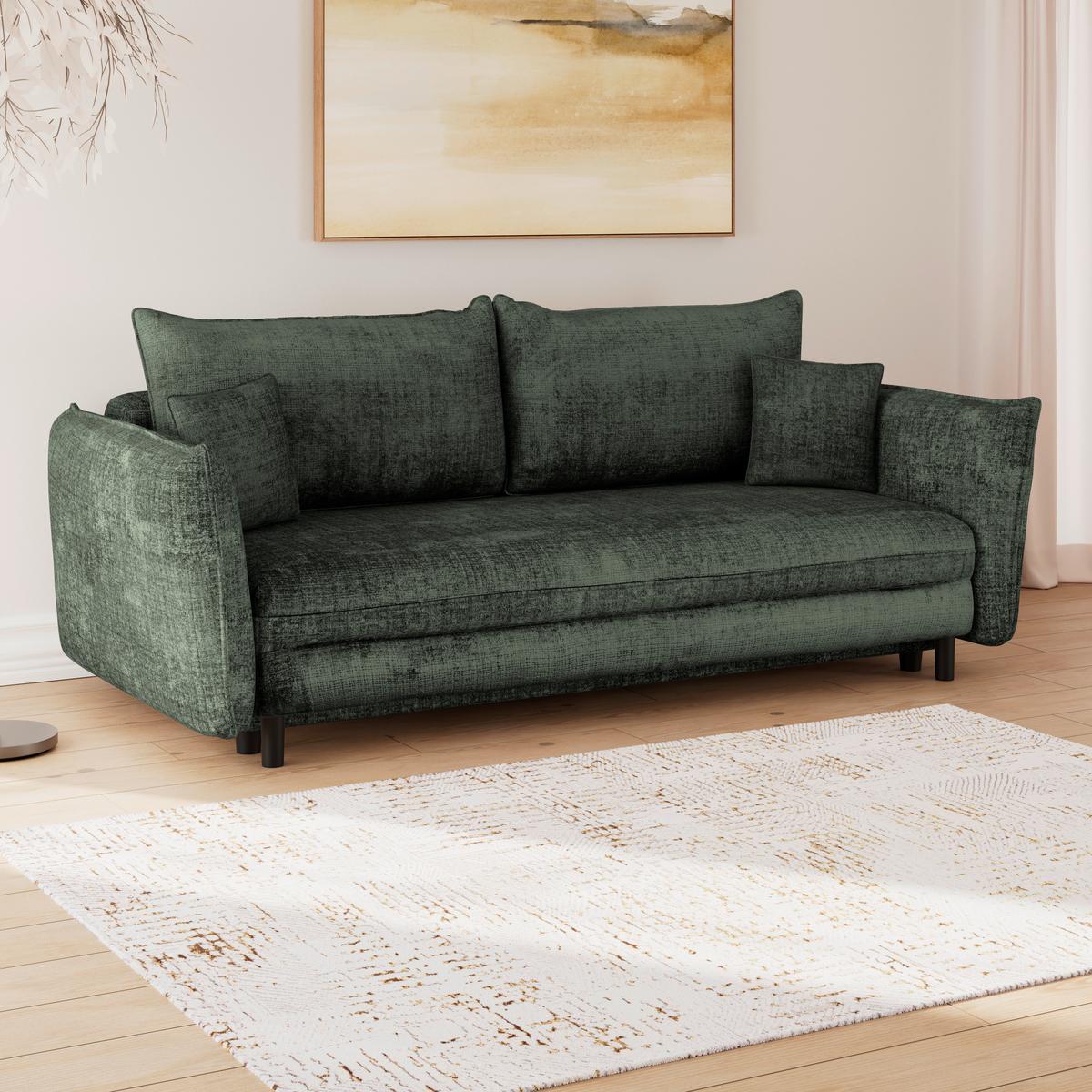 3-Sitzer-Sofa Mit Schlaffunktion Kairo Grün - Schwarz/Grün, ROMANTIK / LANDHAUS, Holz/Kunststoff (230/90/115cm) - James Wood