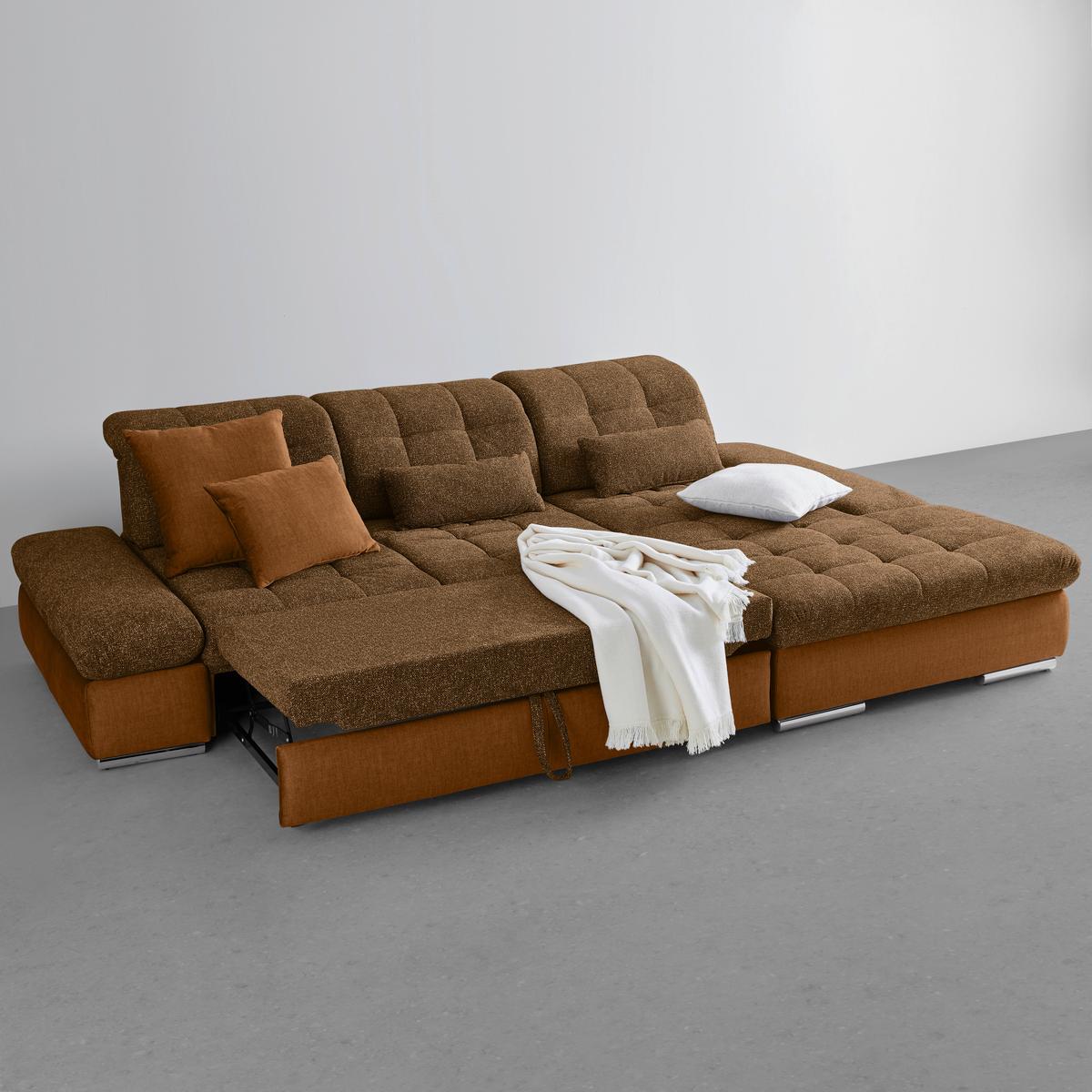 Rohová sedačka SANFINO, pravá, horčicovožltá / koňaková - horčicovožltá/chrómová, Konventionell, kov/drevo (305/79-96/199cm) - Premium Living
