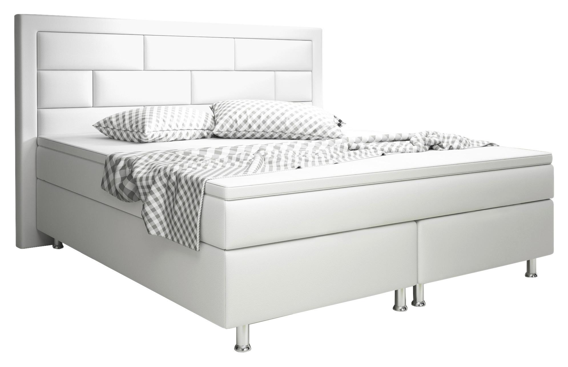 Boxspringbett Mit Topper Lederlook 180x200 Nizza - Silberfarben/Weiß, KONVENTIONELL, Leder/Textil (180/200cm) - MID.YOU