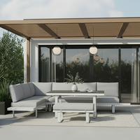 JÍDELNÍ TERASOVÁ SOUPRAVA LEANDRA - bílá/světle šedá, Moderní, kov/textil (288/253cm) - Bessagi Garden