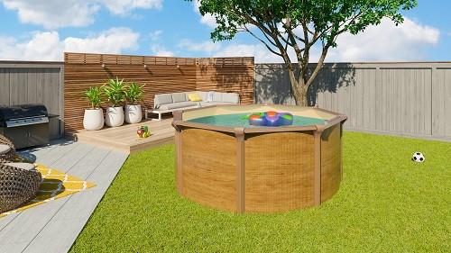 Schwimmbecken Rund Rd132 Wood Braun + Pumpe, Leiter Ø 550 cm - Sandfarben/Braun, Basics, Kunststoff (550/130cm)