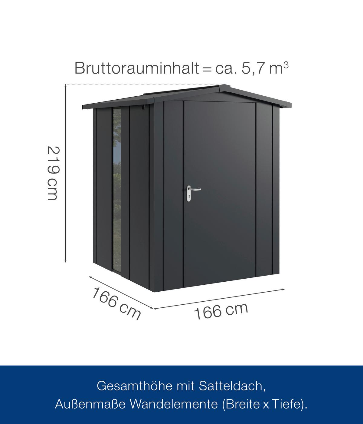 Gerätehaus Juno Satteldach Jsd2 - Anthrazit, Basics, Metall (189/219/181cm)