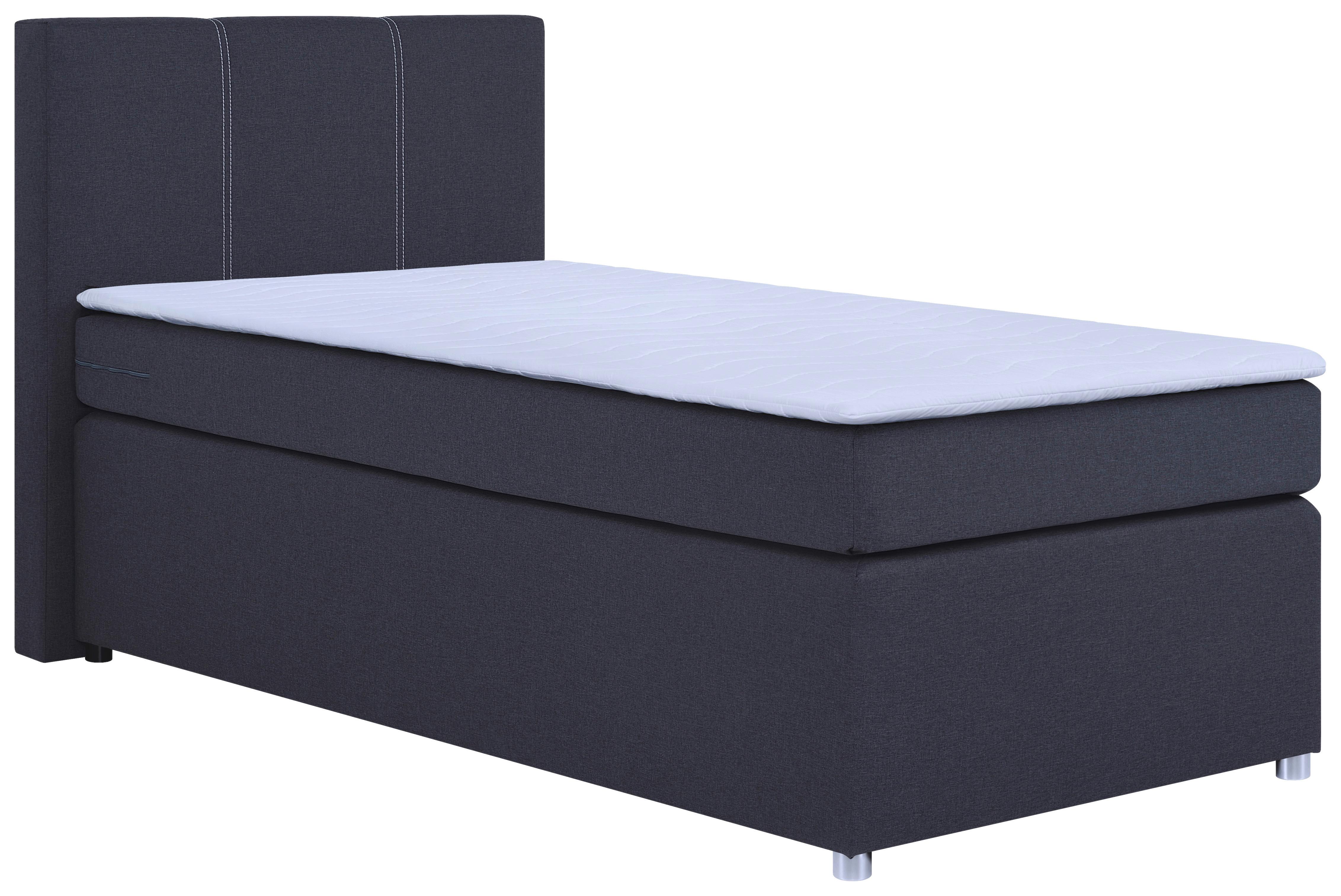 Boxspringbett Malta Mit Topper Grau, 90x200 Cm - Chromfarben/Schwarz, Basics, Holzwerkstoff/Textil (90/200cm) - P & B