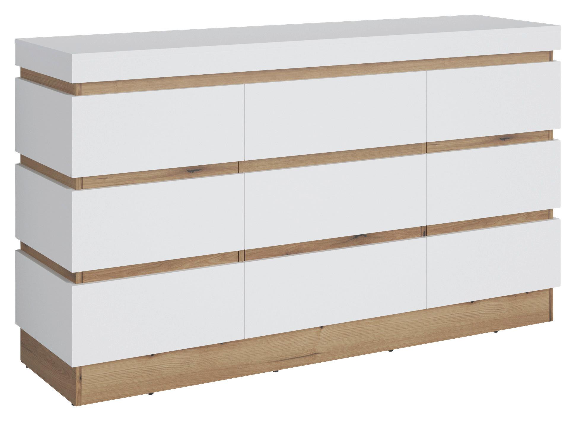 Sideboard Calabria Weiß/eiche Dekor B: 160,8 Cm - Eichefarben/Weiß, Trend, Holzwerkstoff (160,8/92,5/45cm)