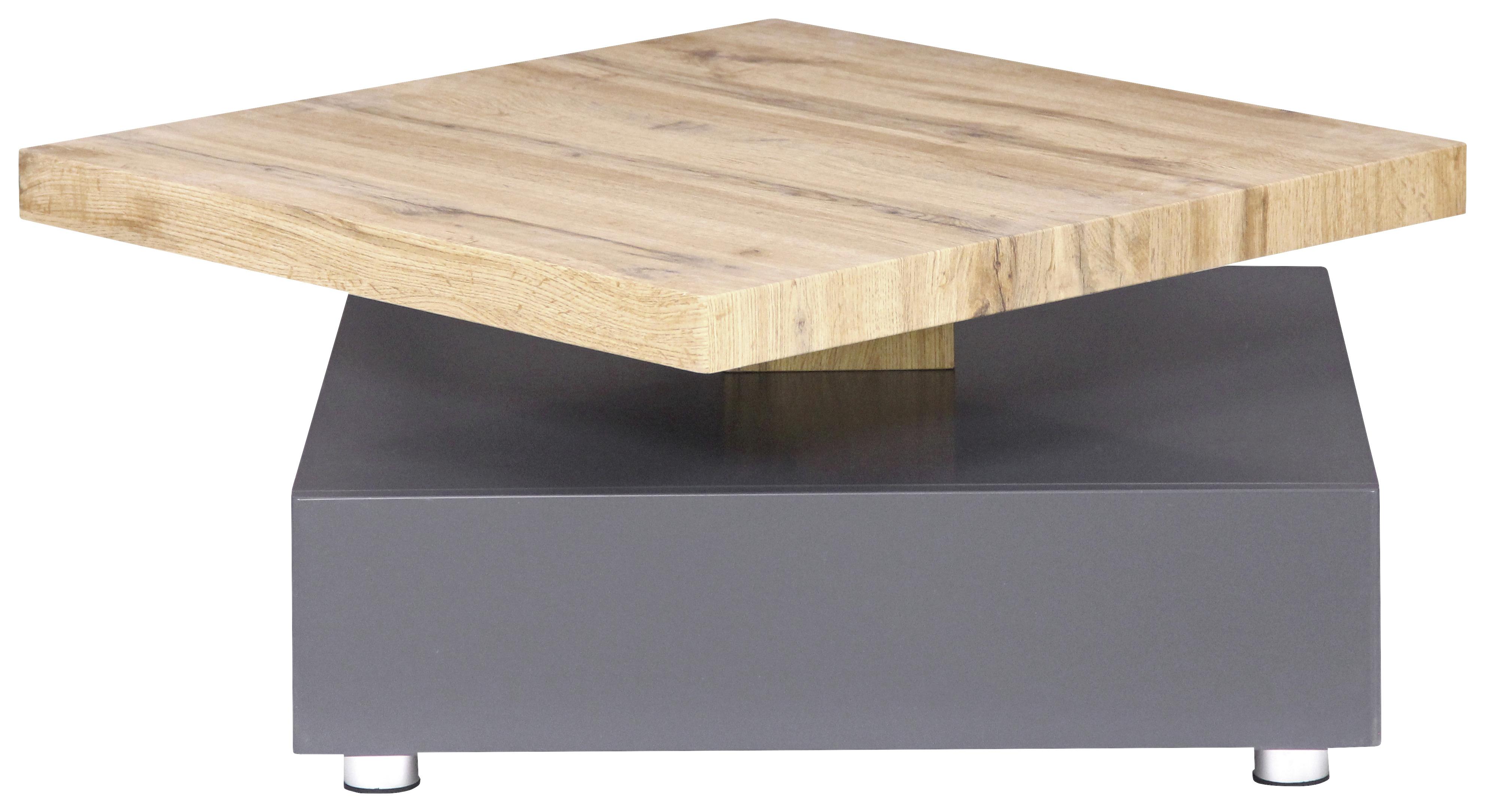 Couchtisch Holz mit Drehbarer Platte Square,eiche Dekor/Grau - Eichefarben/Grau, MODERN, Holzwerkstoff/Metall (70/36/70cm)