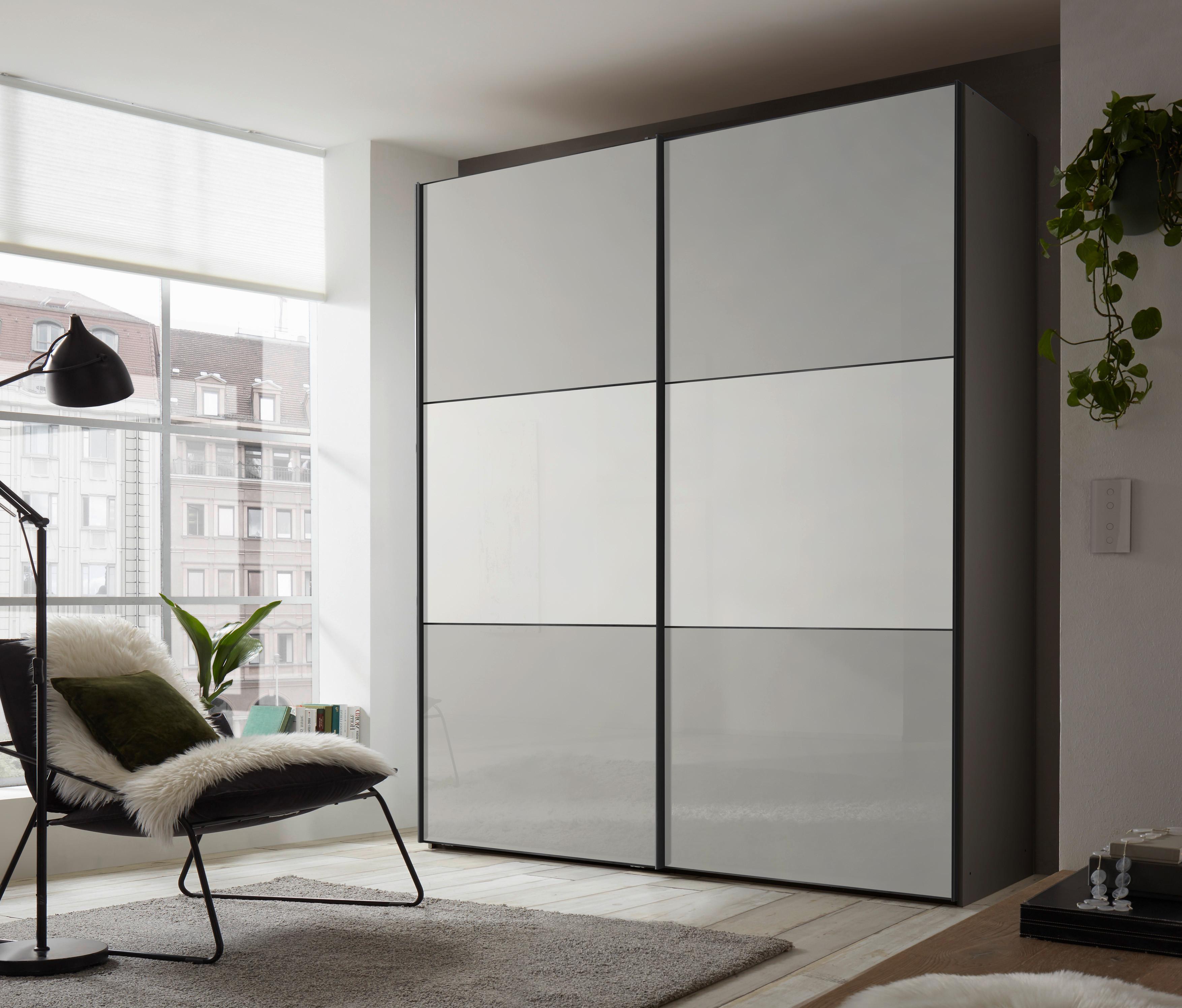 Schwebetürenschrank Glasfront 167 Cm Includo, Hellgrau/weiß - Dunkelgrau/Hellgrau, MODERN, Glas/Holzwerkstoff (167/222/68cm)