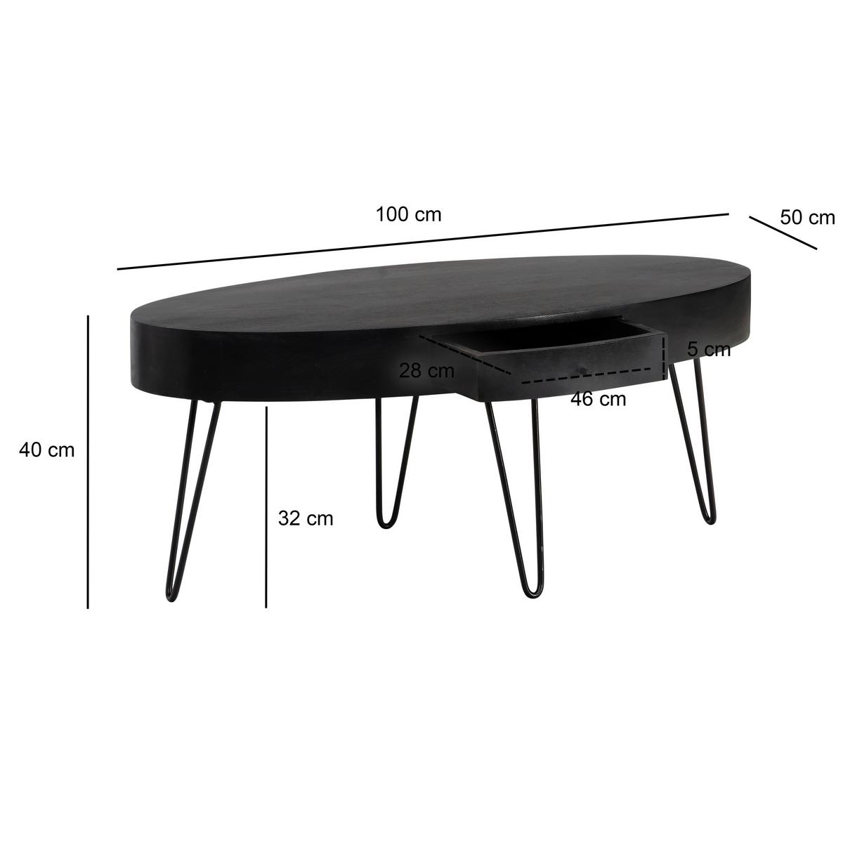 Konferenčný stolek, černá, dřevo - černá, Design, kov/dřevo (100/50/40cm) - MID.YOU
