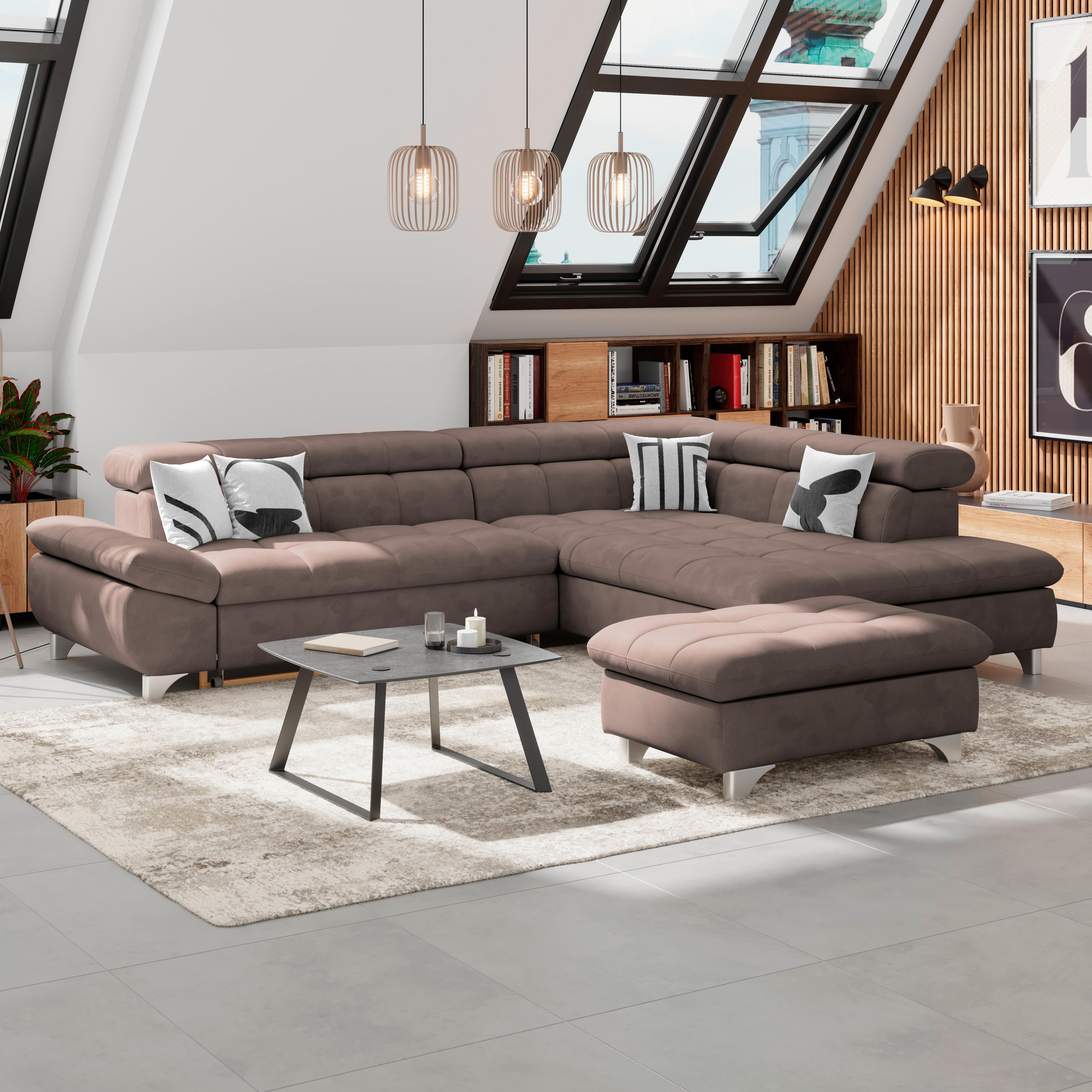 Hocker Gemini Dunkelbraun, B: 108cm - Chromfarben/Dunkelbraun, KONVENTIONELL, Textil (108/46/108cm)