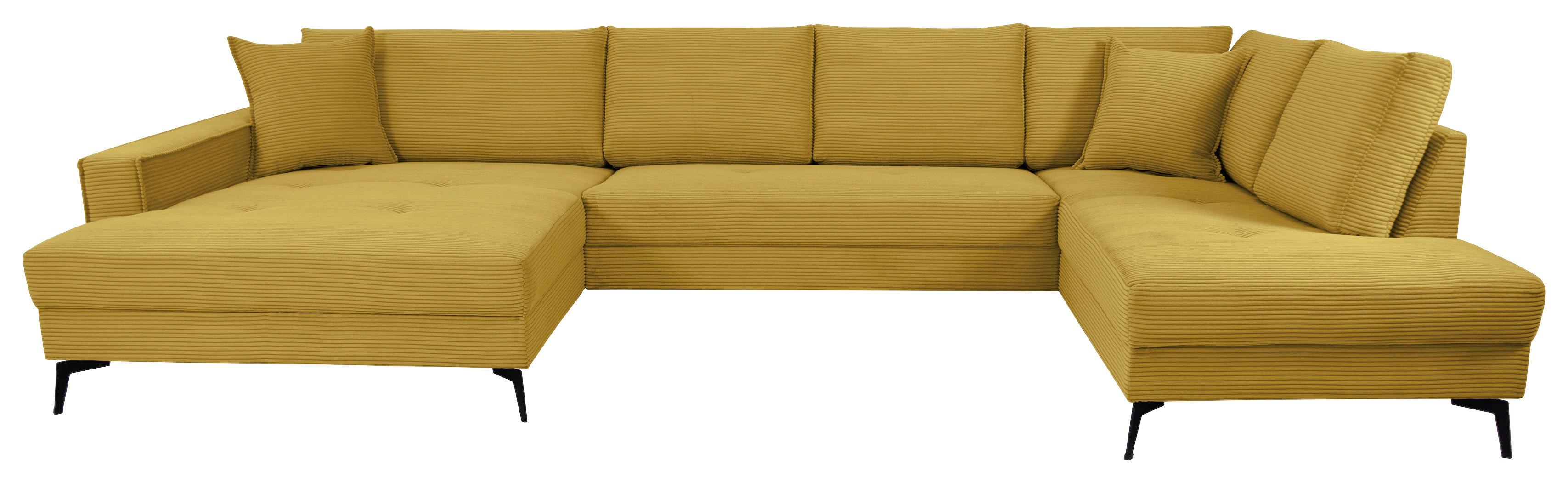 Wohnlandschaft Zero Senfgelb U-Form 195x362x173cm - Senfgelb/Schwarz, Trend, Textil (173/362/195cm)