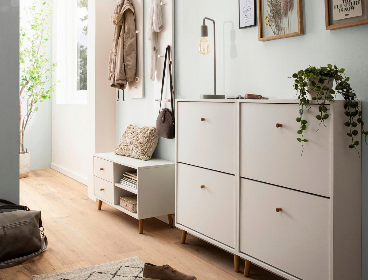 Garderobenbank Bjarne, Weiß B: 78,9 Cm - Weiß/Grün, Design, Holzwerkstoff (78,9/46,5/33cm) - MID.YOU