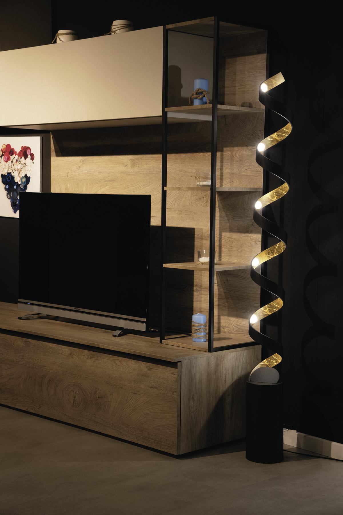 Led-stehlampe Helix Schwarz / Goldfarben Spiralförmig - Goldfarben/Schwarz, Design, Metall (14,5/152cm)