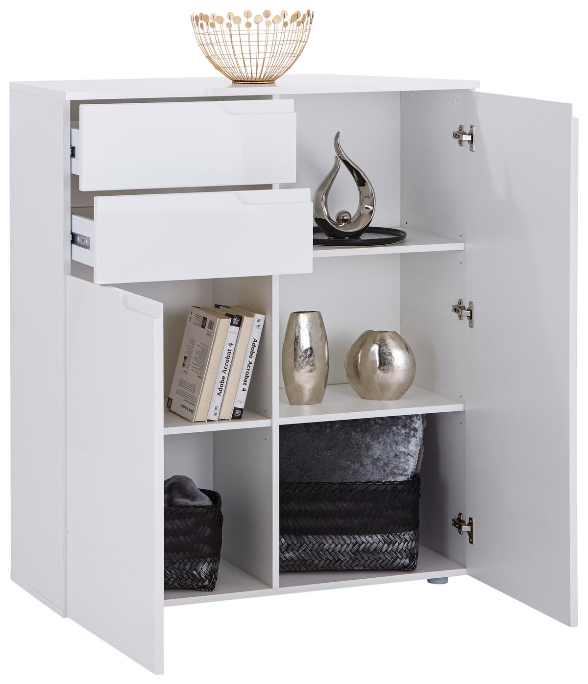 Komód Hilton 100/120 Cm - fehér/magasfényű fehér, Modern, faalapú anyag (100/119,8/40cm)