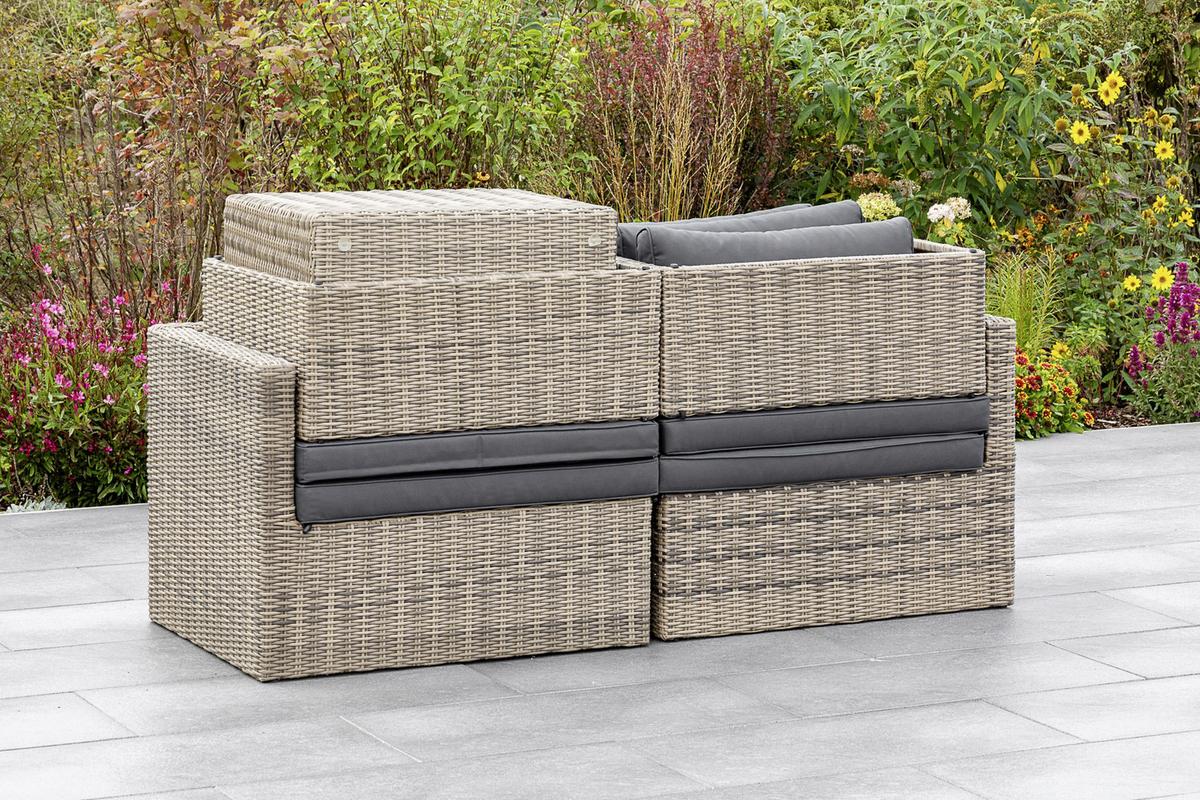 Loungegarnitur 4-Tlg. Licosa Metall/Kunststoff/Glas/Textil - Dunkelgrau/Grau, KONVENTIONELL, Glas/Kunststoff (88/65/68cm) - Gardenson