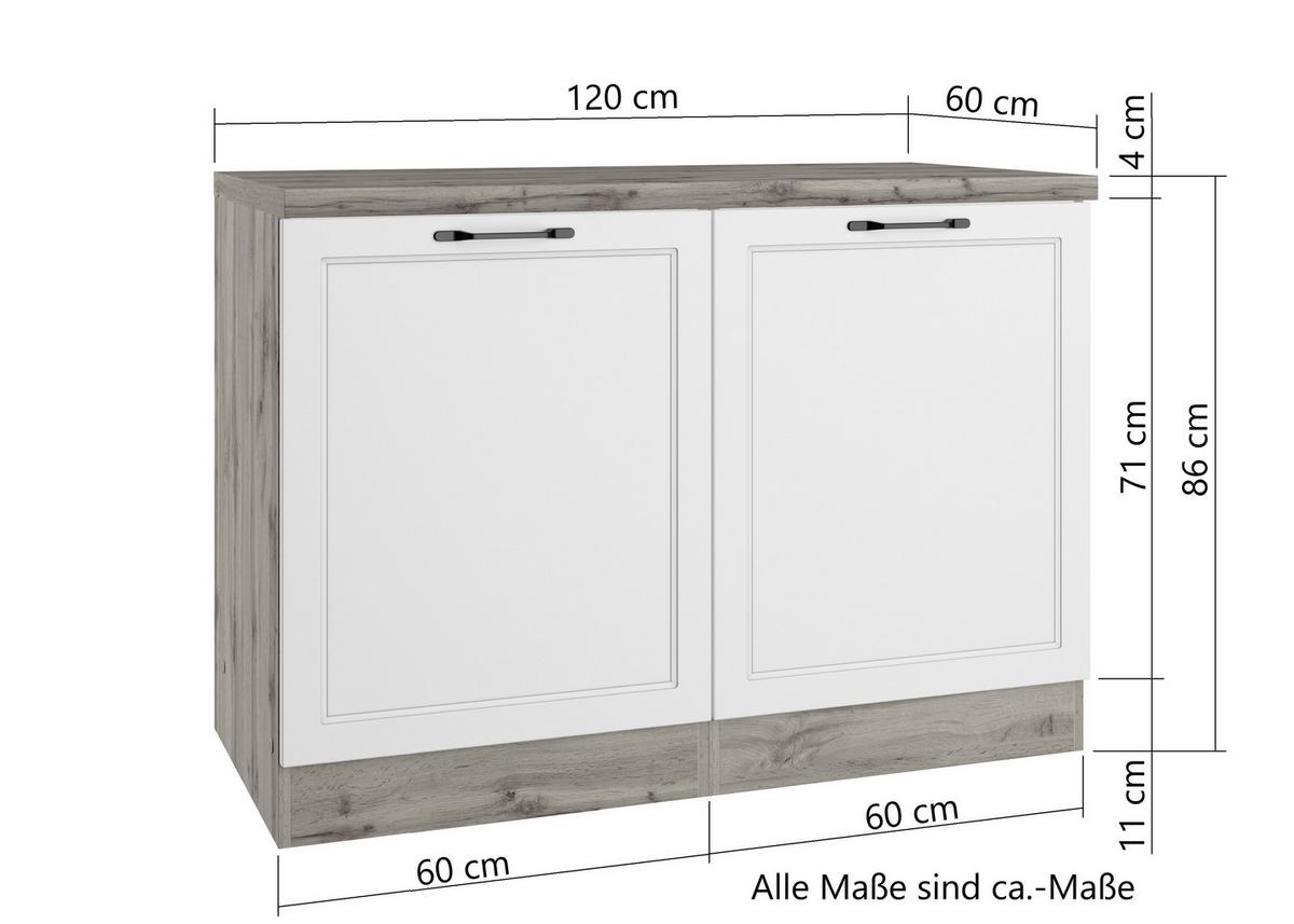 Spülenunterschrank Meran B: 120 cm Grau/Eiche Dekor - Eiche Wotan/Grau, LIFESTYLE, Holzwerkstoff (120/86/60cm) - Held