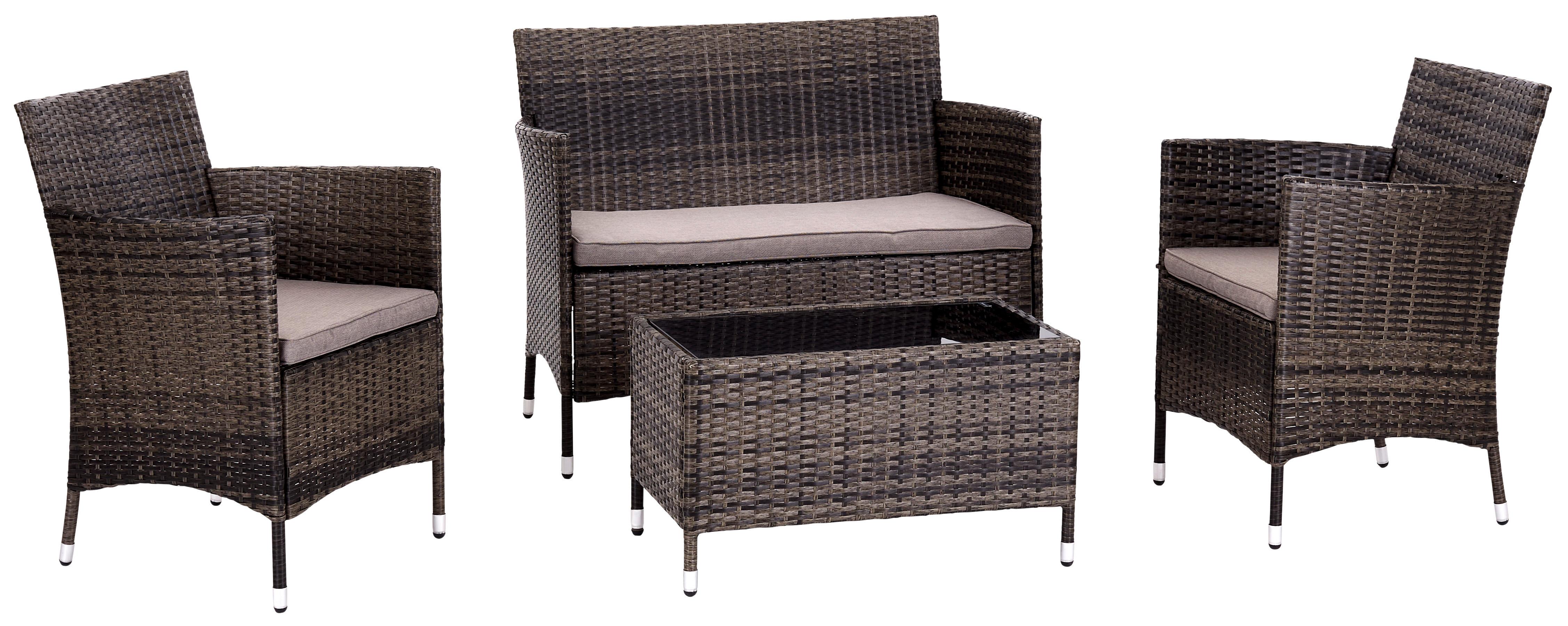 Loungegarnitur 4-Tlg Valencia Kunststoff/Glas mit Kissen - Dunkelbraun/Creme, MODERN, Glas/Kunststoff - Ondega