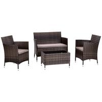 Loungegarnitur 4-Tlg Valencia Kunststoff/Glas mit Kissen - Dunkelbraun/Creme, MODERN, Glas/Kunststoff - Ondega
