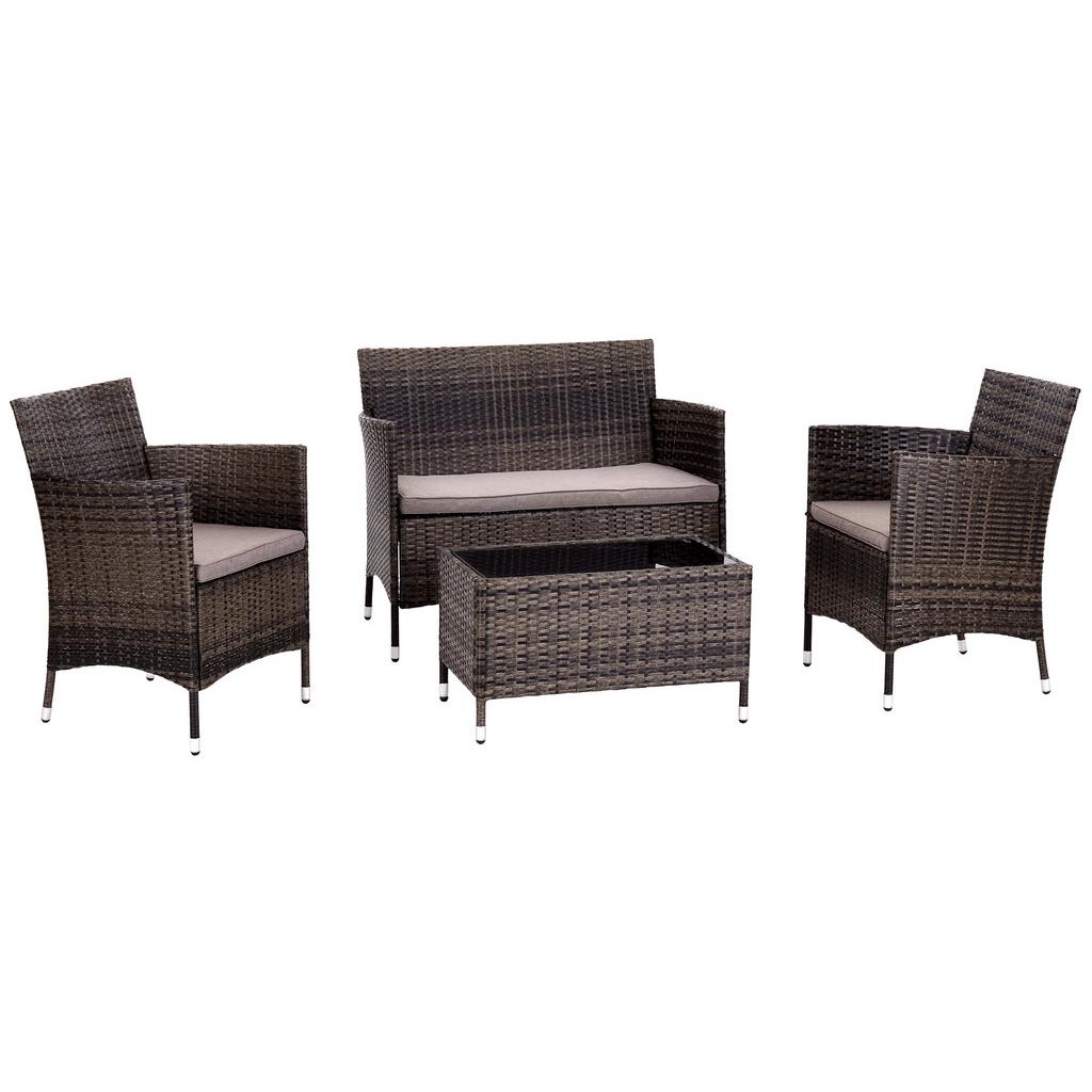 Loungegarnitur 4-Tlg Valencia Kunststoff/Glas mit Kissen