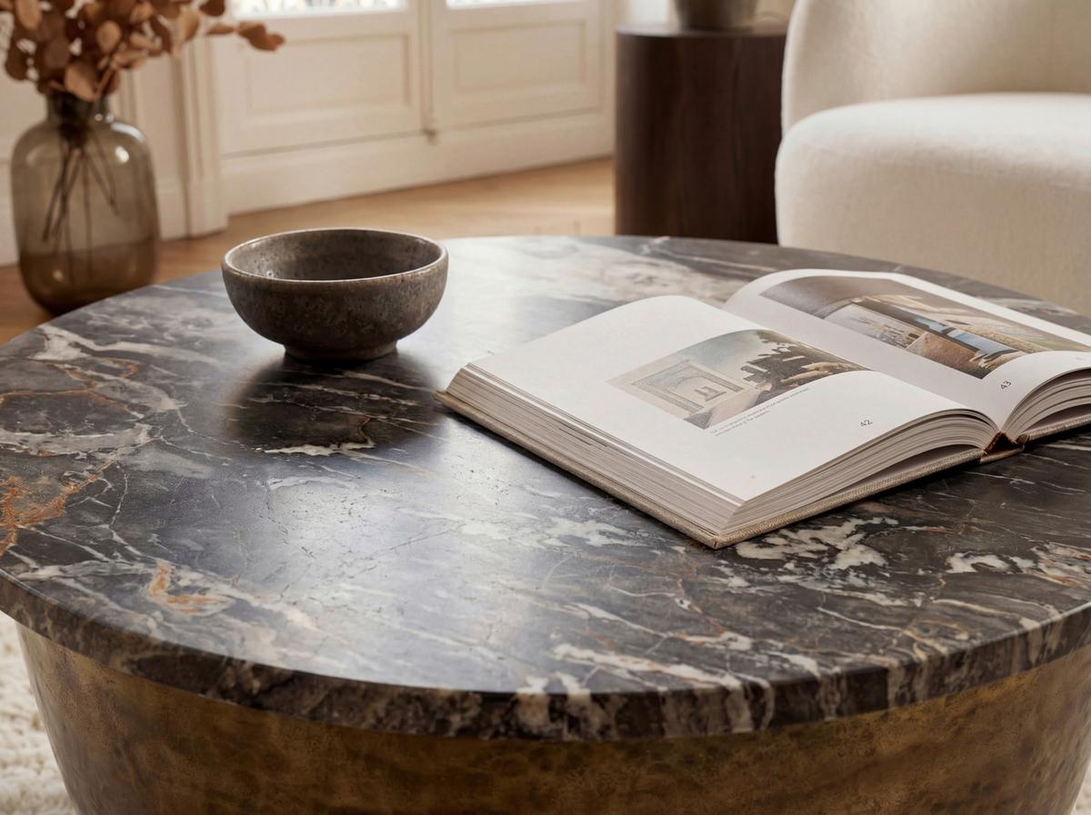 COUCHTISCH Marmor B: 60cm - Goldfarben/Schwarz, Design, Stein/Metall (60/60/34cm) - MID.YOU