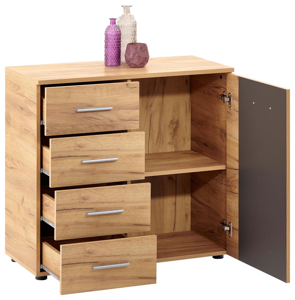Kommode B 88cm Uno, Kraft Eiche Dekor/Lavagrau - Eichefarben/Grau, MODERN, Holzwerkstoff (88/80/40cm)