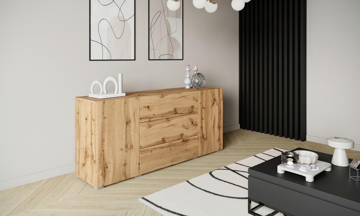 Sideboard 150cm Berlin 150 Wotan Eiche Dekor - Eiche Wotan/Grau, Design, Holzwerkstoff (150/68/38,5cm) - P & B