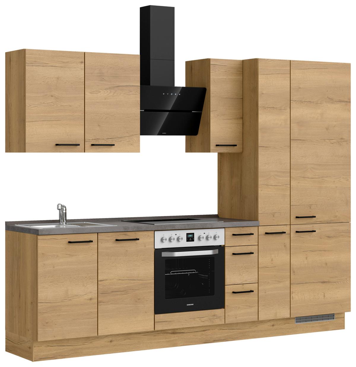 Kuchynská linka 270 cm, dub Sierra - čierna/farba duba, Modern, kov/kompozitné drevo (270cm) - Nobilia
