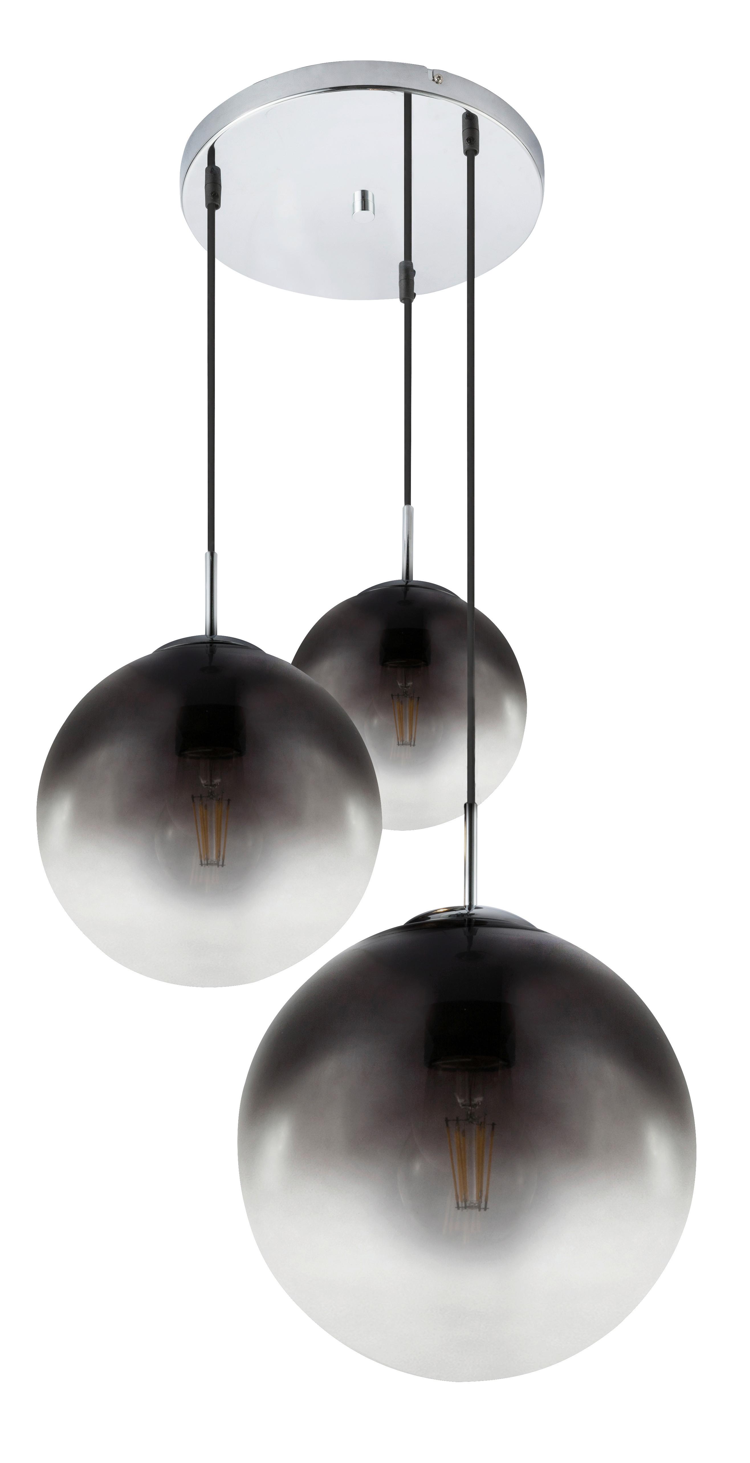 Hängeleuchte Varus H: 120 cm 3-Flammig, Dynamisches Design - Chromfarben/Grau, Design, Glas/Metall (51/120cm) - Globo