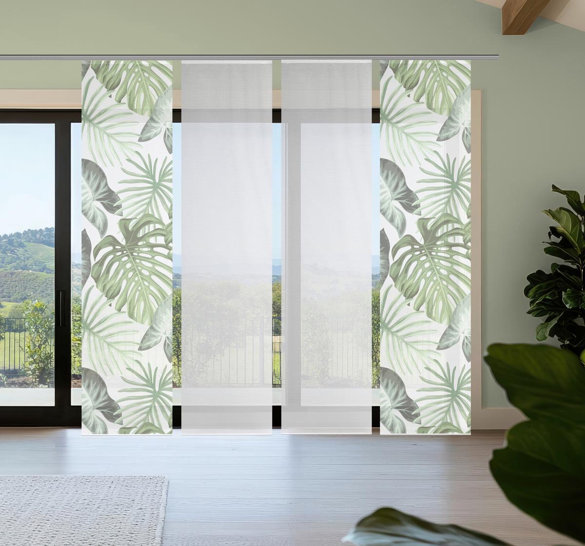 Flächenvorhang Sanja 4er Set - Weiß/Grün, Natur, Textil (60/260cm)