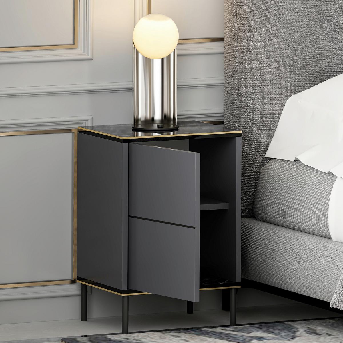 Nachttisch Imaj Anthrazit/Schwarz B: 40cm - Anthrazit/Schwarz, Design, Holzwerkstoff/Metall (40/60/35cm) - Livetastic