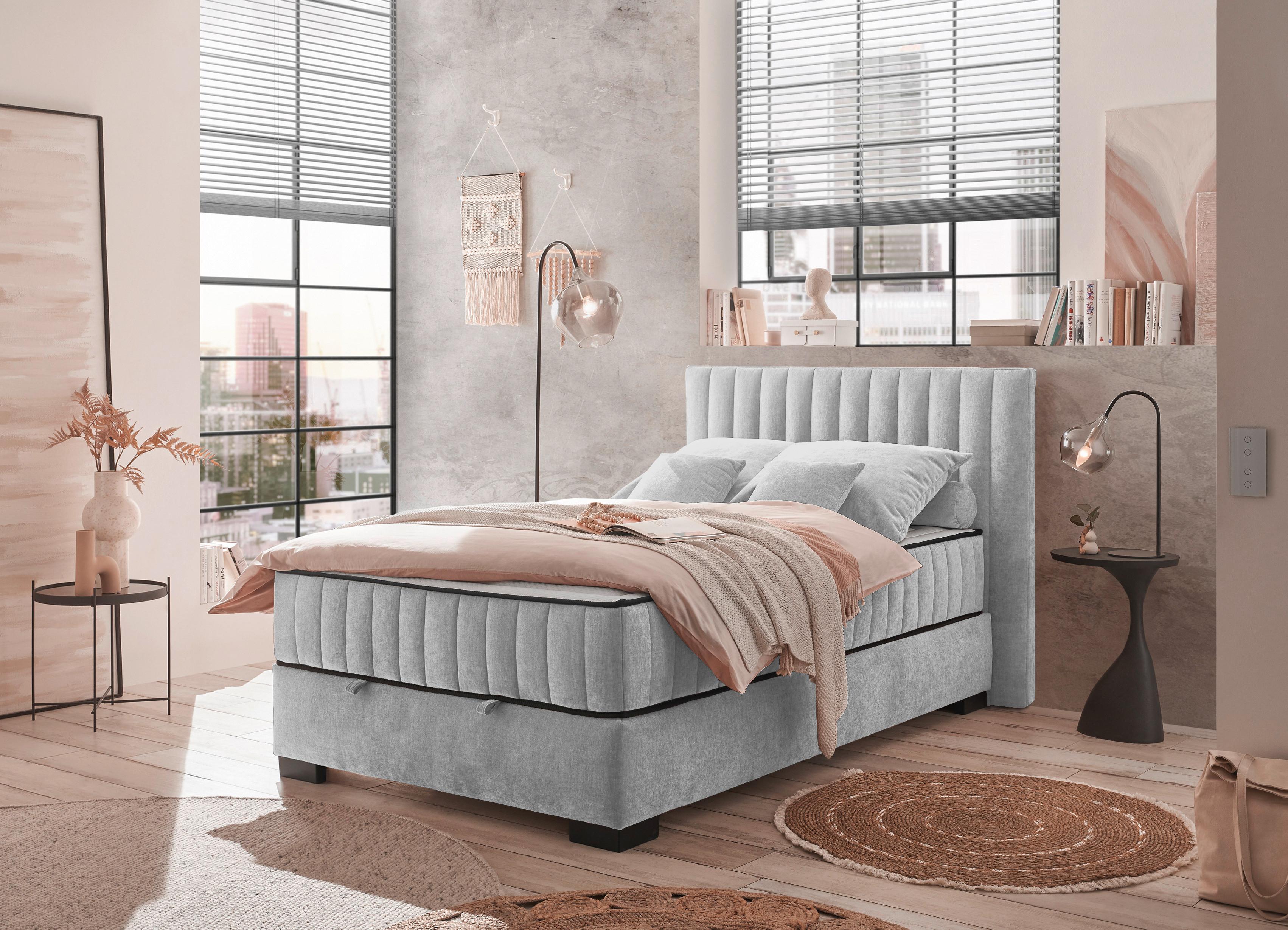 Boxbett Nagol C - Hellgrau/Schwarz, MODERN, Holzwerkstoff/Textil (120/200cm) - MID.YOU