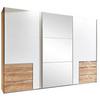 Schwebetürenschrank M. Spiegel + Laden 300cm Level 36a, Weiß - Eichefarben/Silberfarben, MODERN, Glas/Holzwerkstoff (300/216/65cm) - MID.YOU