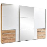 Schwebetürenschrank M. Spiegel + Laden 300cm Level 36a, Weiß - Eichefarben/Silberfarben, MODERN, Glas/Holzwerkstoff (300/216/65cm) - MID.YOU