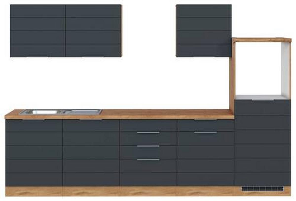 Küchenzeile Florenz ohne Geräte 300 cm Grau/Eichef. - Eiche Wotan/Grau, Design, Holzwerkstoff (300cm) - Held