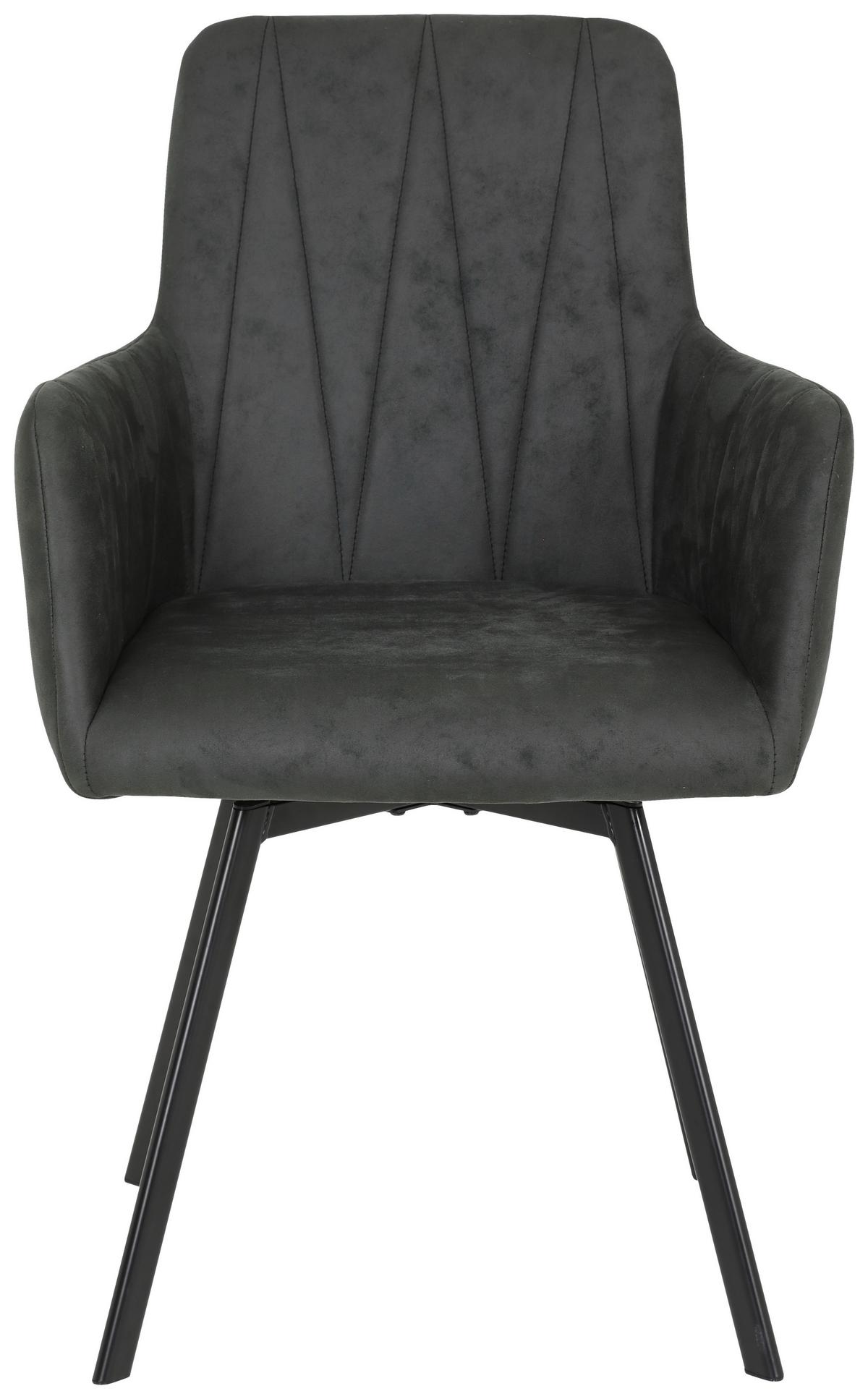 Armlehnstuhl Gesa S Anthrazit Gepolstert Drehbar 2er-Set - Anthrazit/Schwarz, MODERN, Textil/Metall (58/88/63cm) - MID.YOU