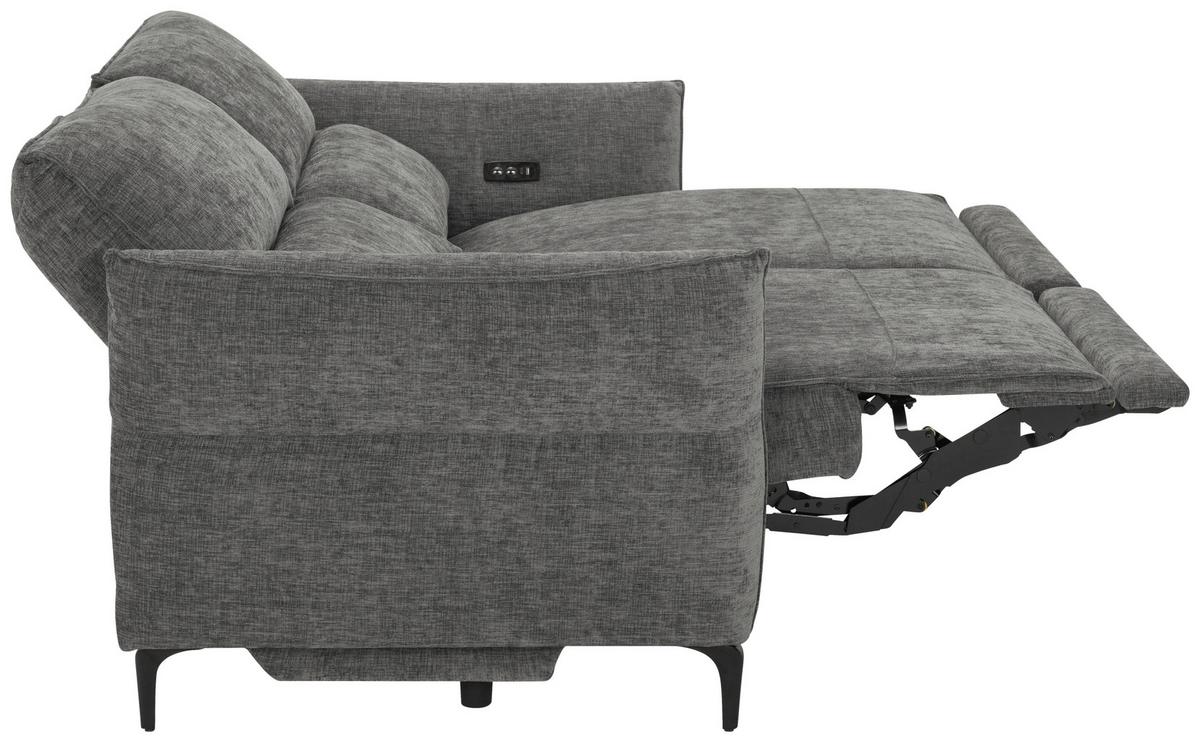 Dvoumístná pohovka CAPE TOWN, šedá, eletrická relax.funkce - černá/tmavě šedá, Moderní, kov/dřevo (200/98/93cm) - Mömax