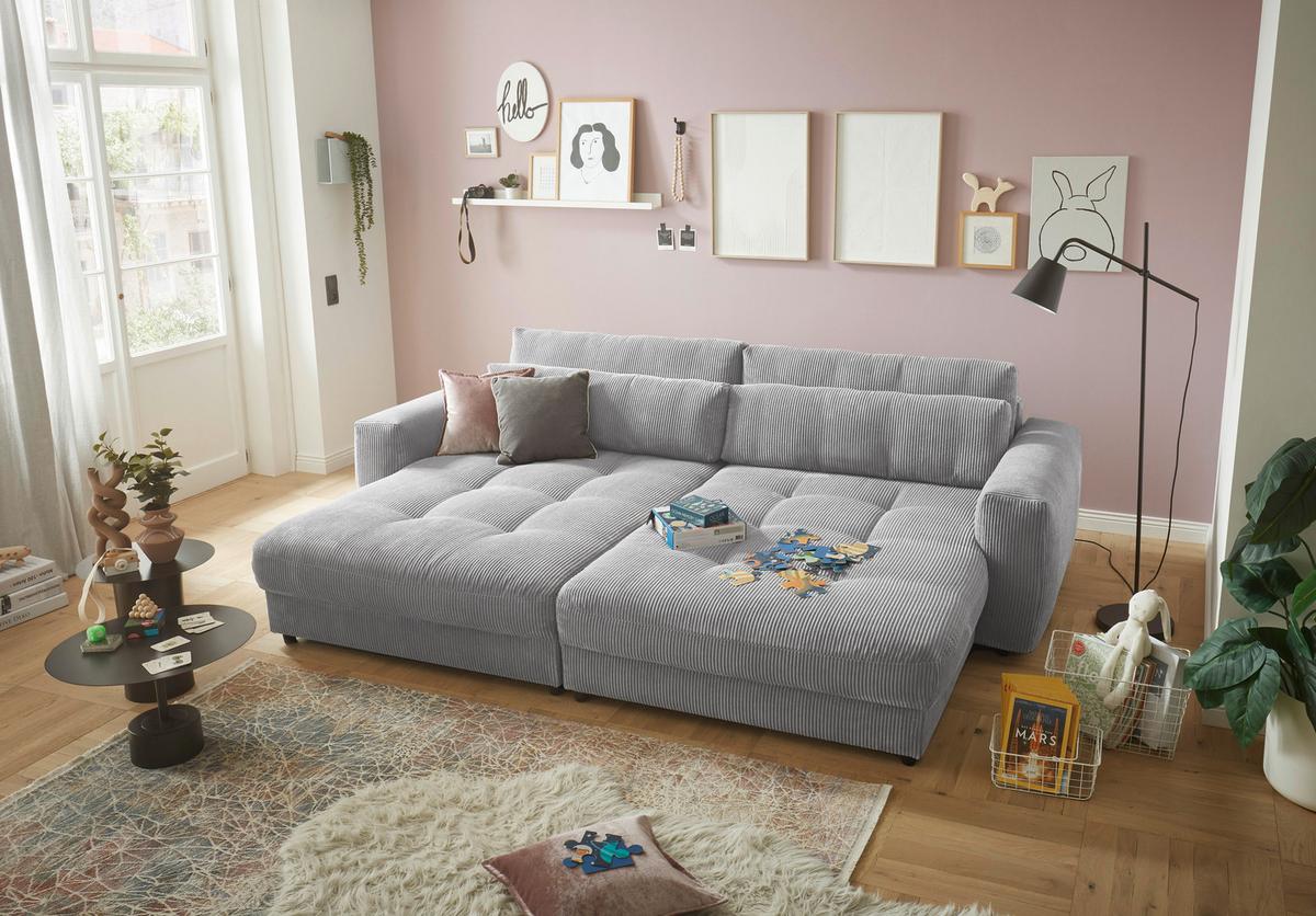 Mega pohovka LOVESEAT sv. sivá - čierna/svetlosivá, Konventionell, kompozitné drevo/textil (292/90/194cm) - MID.YOU