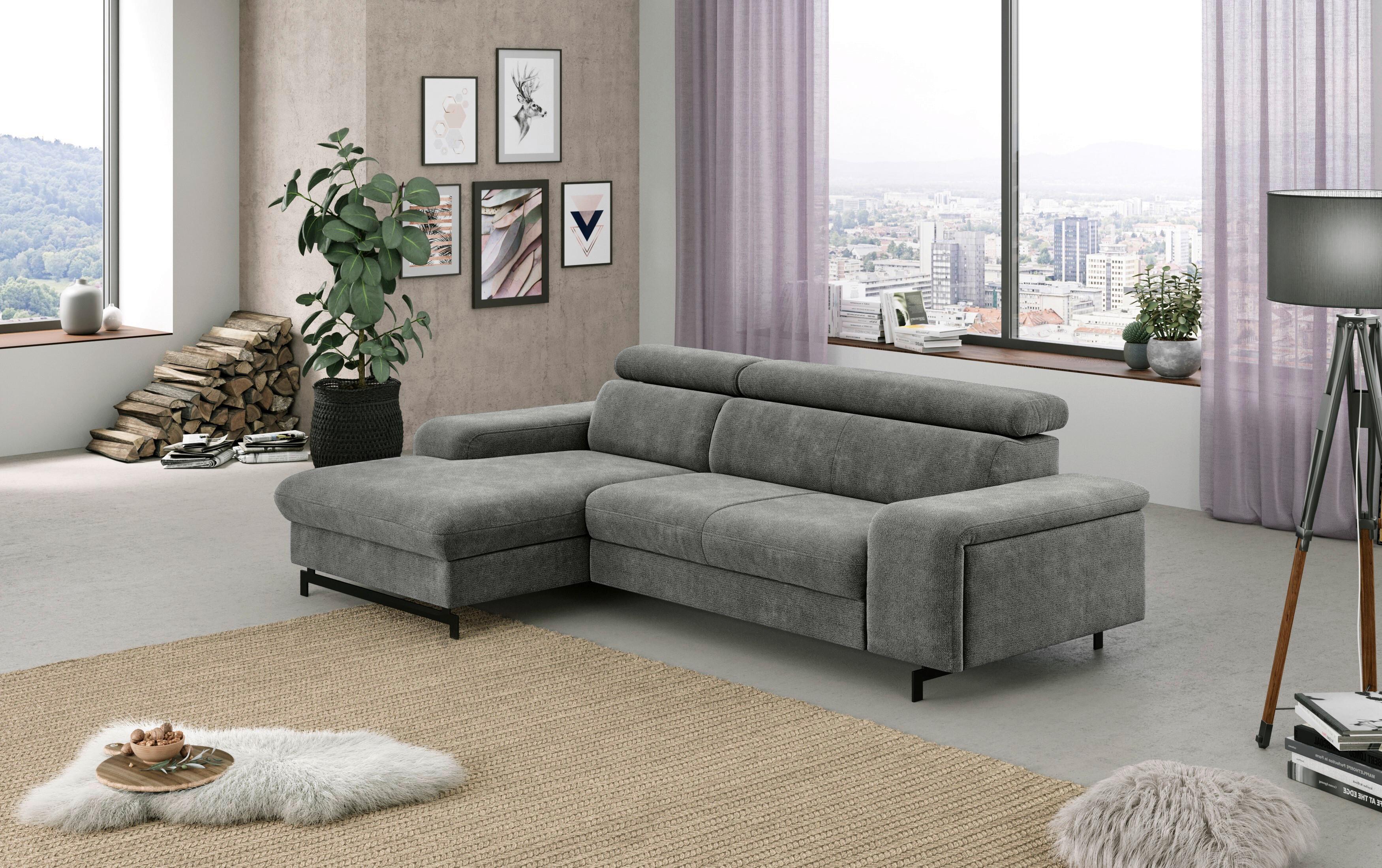 Ecksofa mit Bettkasten Emma Grau 165x267 cm - Schwarz/Grau, Textil (165/267cm) - MID.YOU