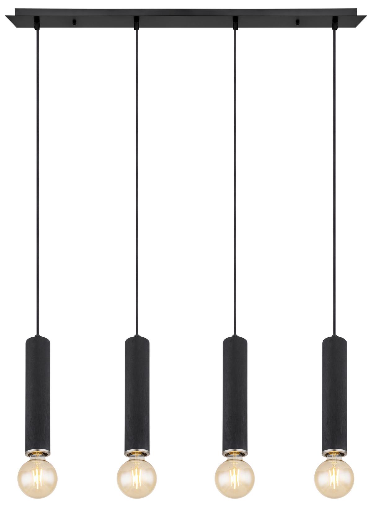 Hängeleuchte Marion H: 120 Cm 4-Flammig - Schwarz/Nickelfarben, Basics, Holz/Textil (93/10/120cm) - Globo