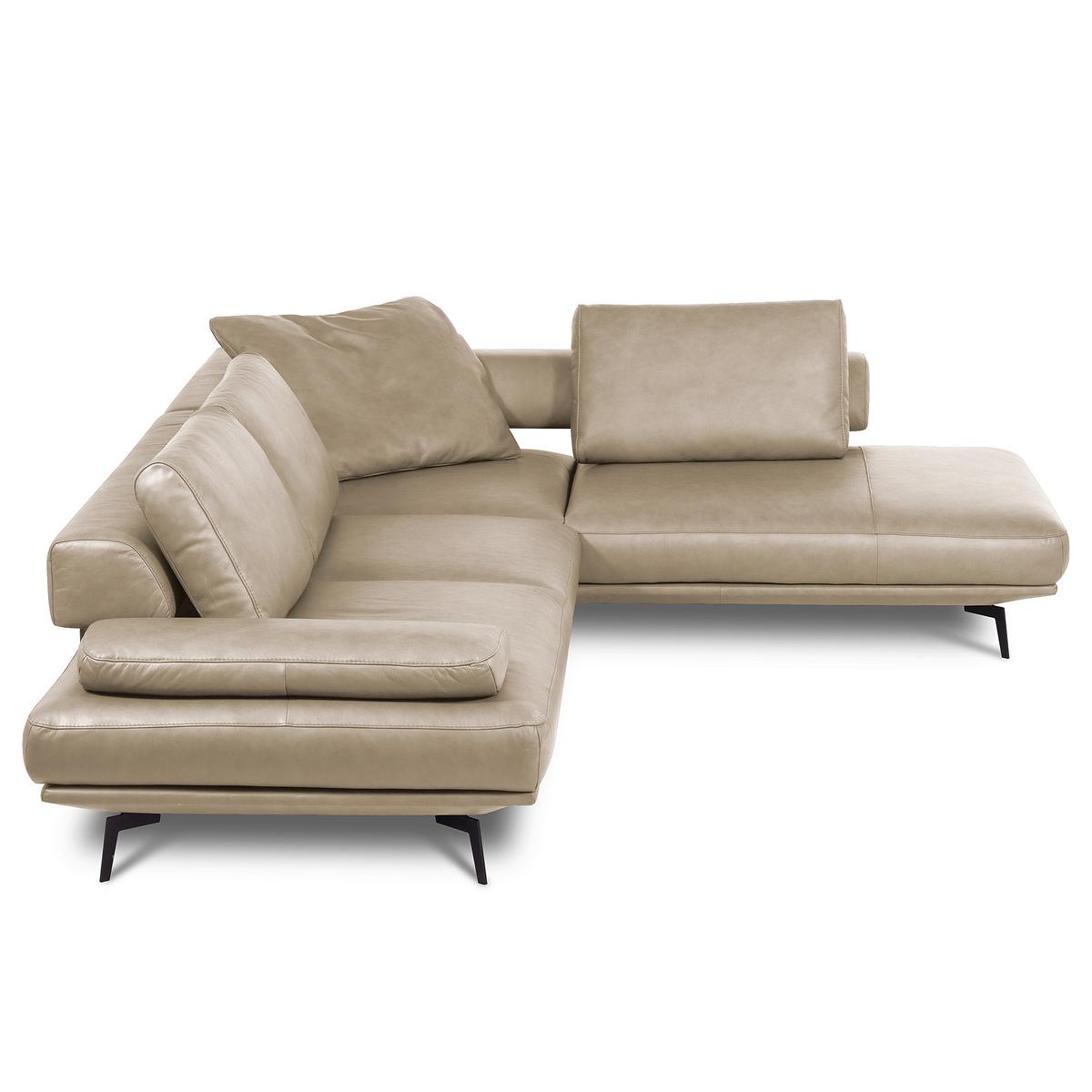 Ecksofa Como Echtleder Creme 306x237 - Creme/Schwarz, Design, Leder (306/237cm) - Livetastic