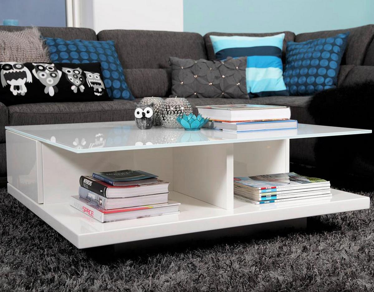 Couchtisch Weiß Hochglanz L: 100 Cm - Weiß Hochglanz/Weiß, Design, Glas/Holzwerkstoff (100/100/36cm) - Livetastic