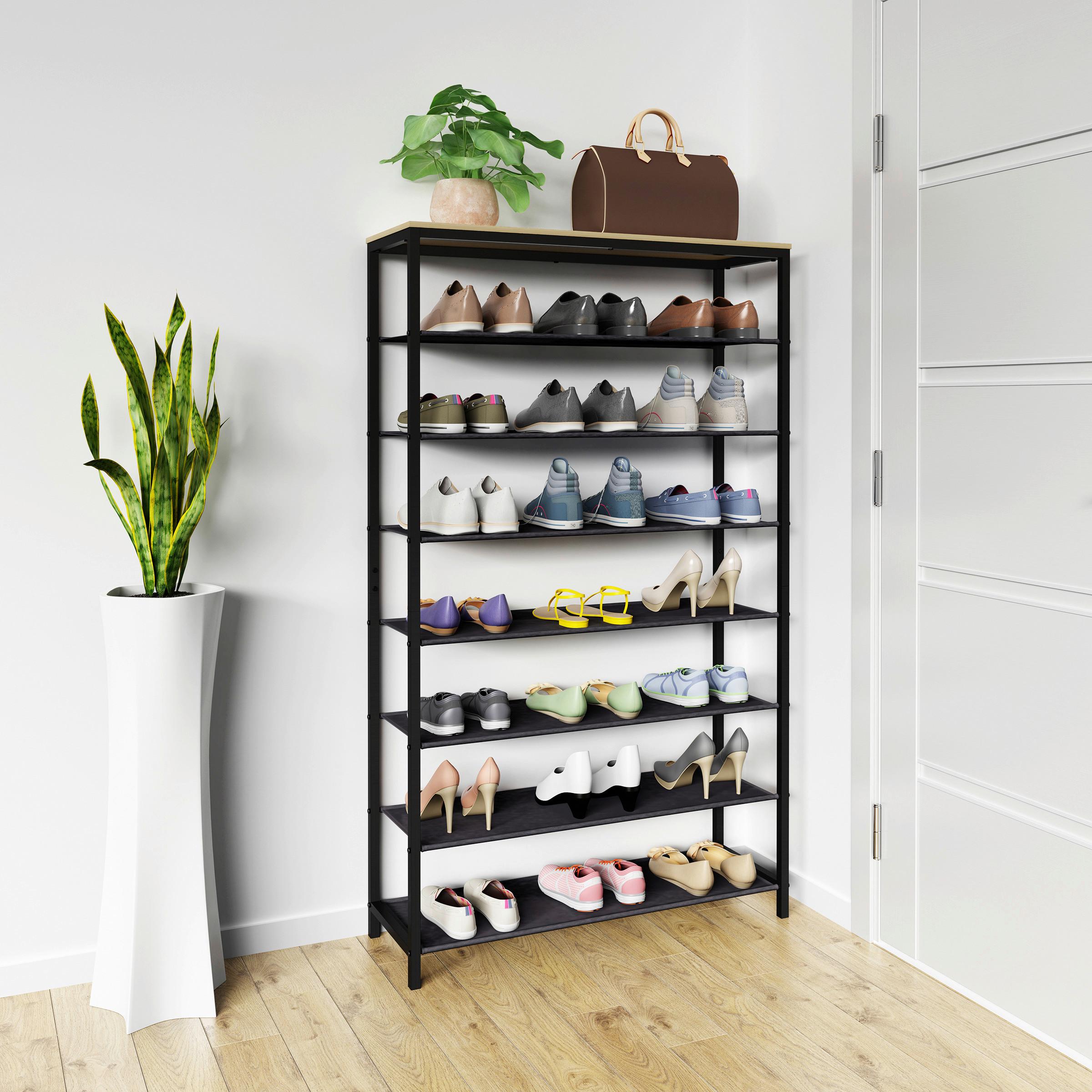 Schuhregal Taliro Schwarz Honigeiche Dekor - Honigeiche/Schwarz, Design, Holzwerkstoff/Metall (90/152/30cm) - MID.YOU