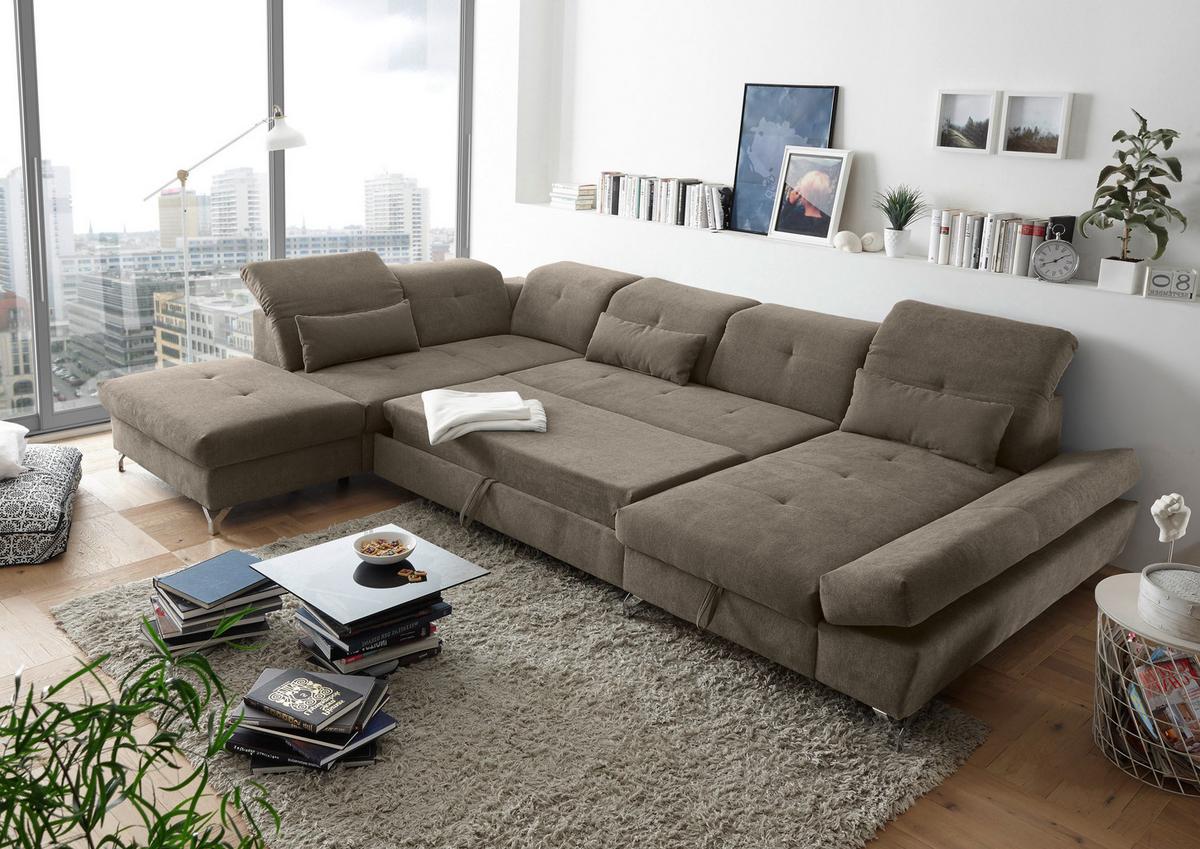 Ecksofa Melfi Graubraun U: 245 cm - Graubraun/Silberfarben, MODERN, Textil (245/350/168cm) - MID.YOU