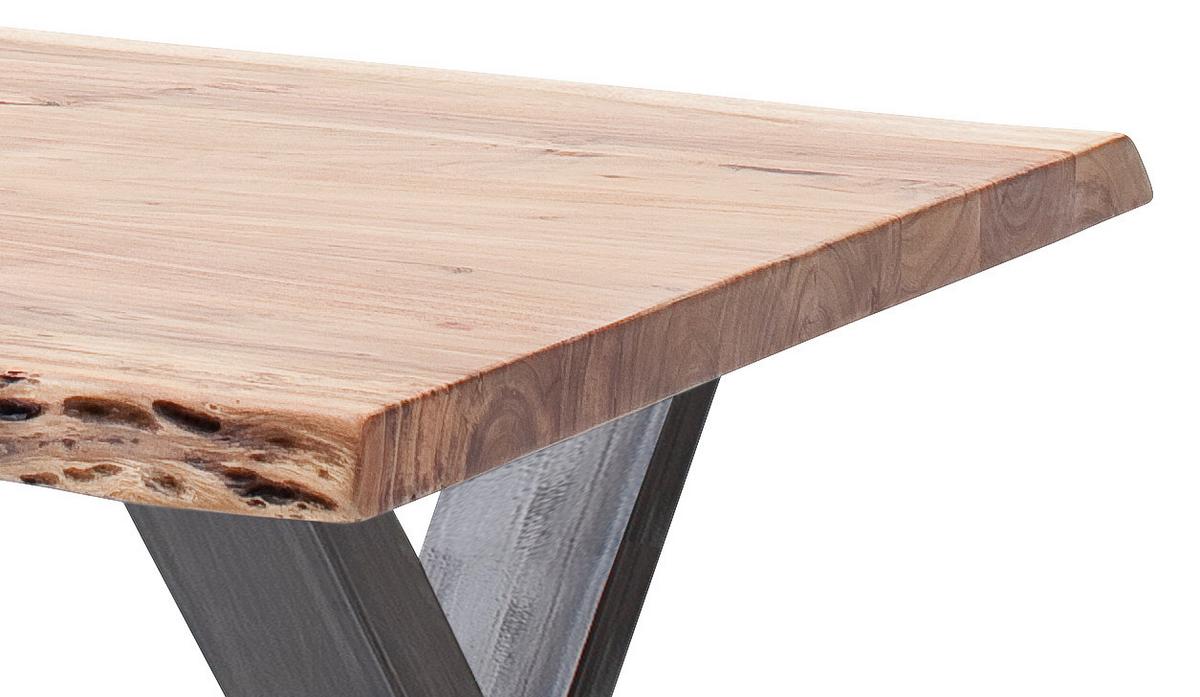 Couchtisch Holz mit Massiver Tischplatte Cartagena, Akazie - Akaziefarben/Nickelfarben, MODERN, Holz/Metall (75/45/75cm)