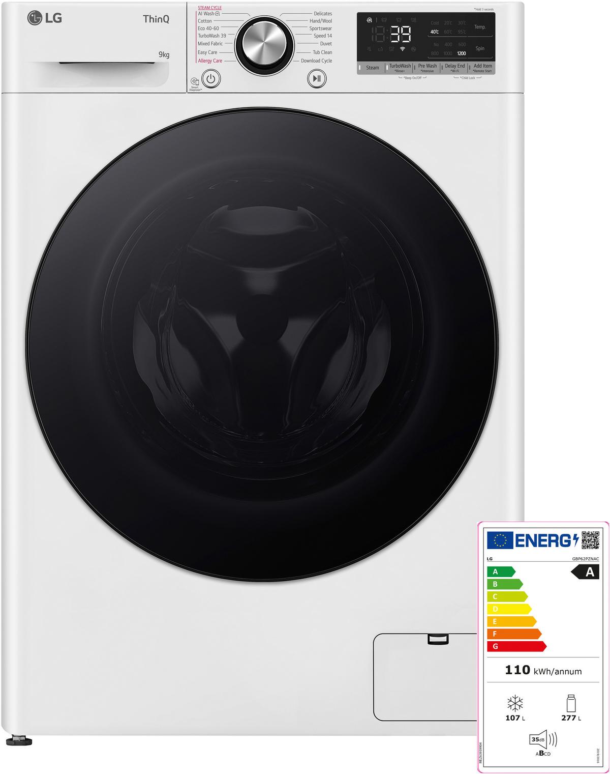 Waschmaschine LG F2v7slim9 9 kg 1160 U/Min ThinQ - Weiß, Basics, Glas/Kunststoff (60/85/47,5cm) - LG