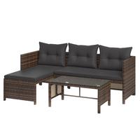 Loungegarnitur 3-Tlg. Vegas Polyrattan/Stahl mit Kissen - Graubraun/Schwarz, MODERN, Glas/Kunststoff - Luca Bessoni