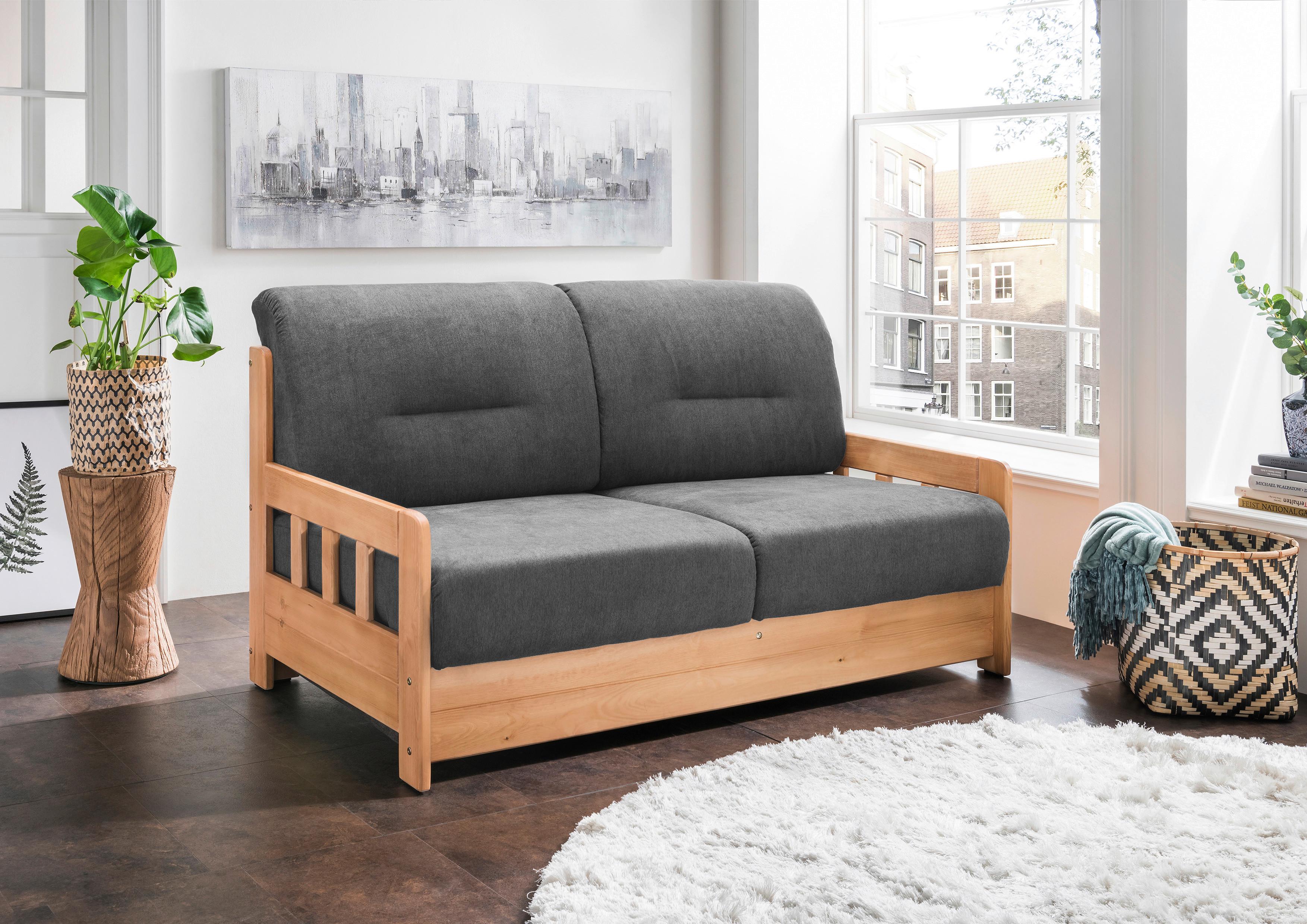 2-Sitzer-Sofa mit Schlaffunkt. Camino Holzkorpus Anthrazit - Anthrazit/Kieferfarben, KONVENTIONELL, Holz/Textil (154/88/90cm) - Livetastic